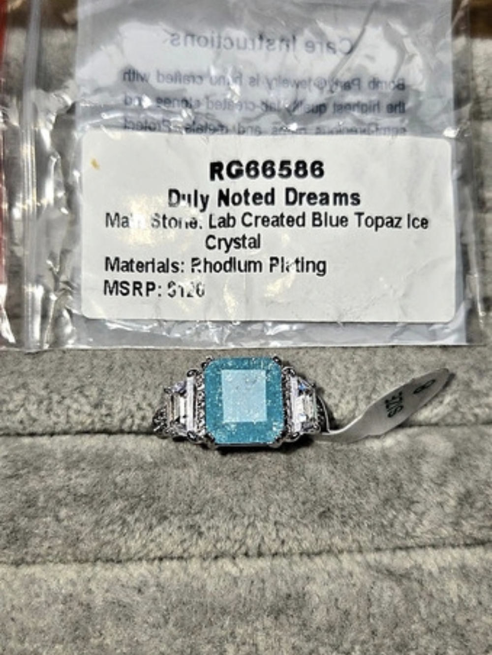 New Size 8 Duly Noted Dreams Blue Topaz IceCrystal Rhodium Plated BombParty Ring